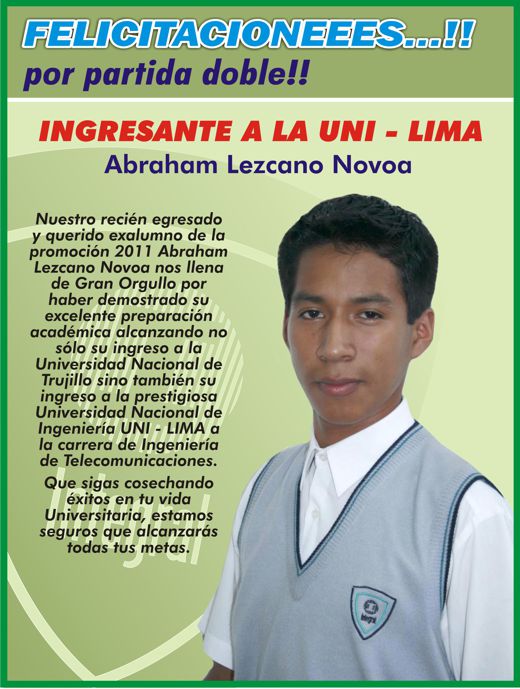 FELICITACIONES ABRAHAM LEZCANO NOVOA