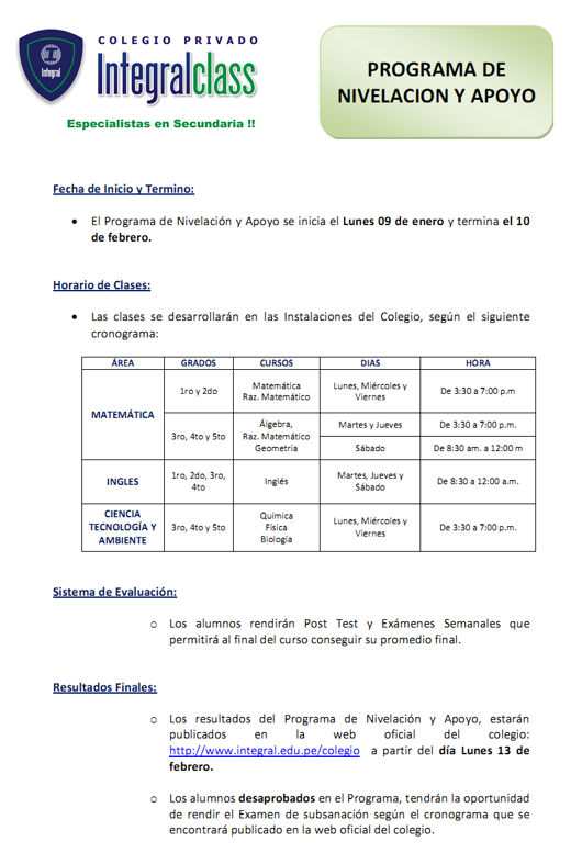 PROGRAMA DE NIVELACIÓN Y APOYO