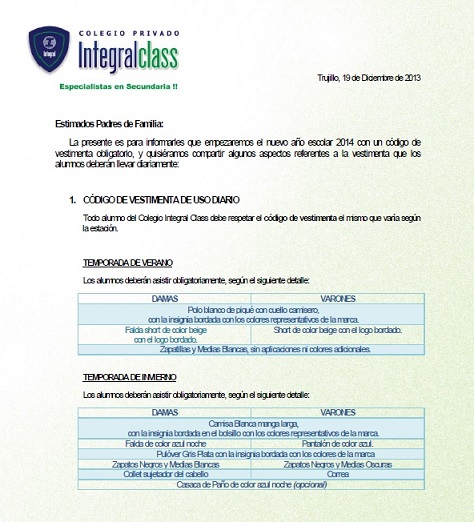  CODIGO DE VESTIMENTA ALUMNO INTEGRALISTA 