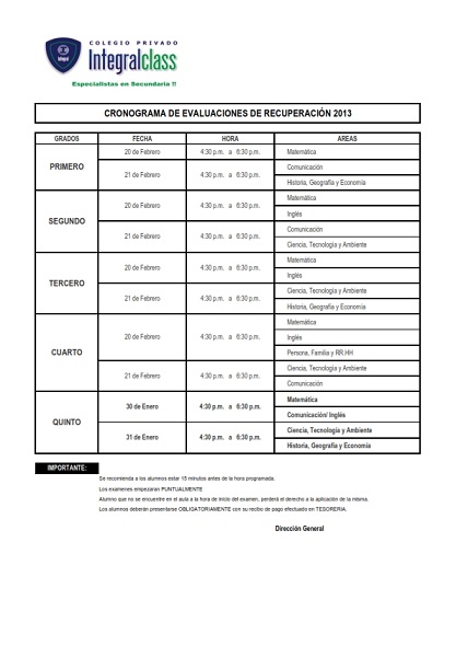  CRONOGRAMA EVALUACIONES DE RECUPERACIÓN 