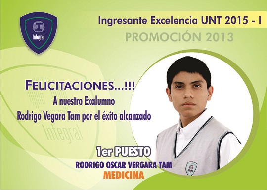  ¡FELICITACIONES A NUESTRO ALUMNO RODRIGO VERGARA TAM!  